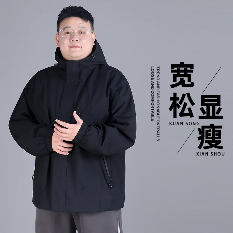 大码棉服男2025新款秋冬加肥加大连帽夹克男宽松潮牌休闲百搭外套