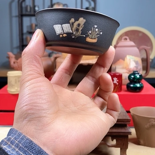 紫砂茶杯清供图茶碗