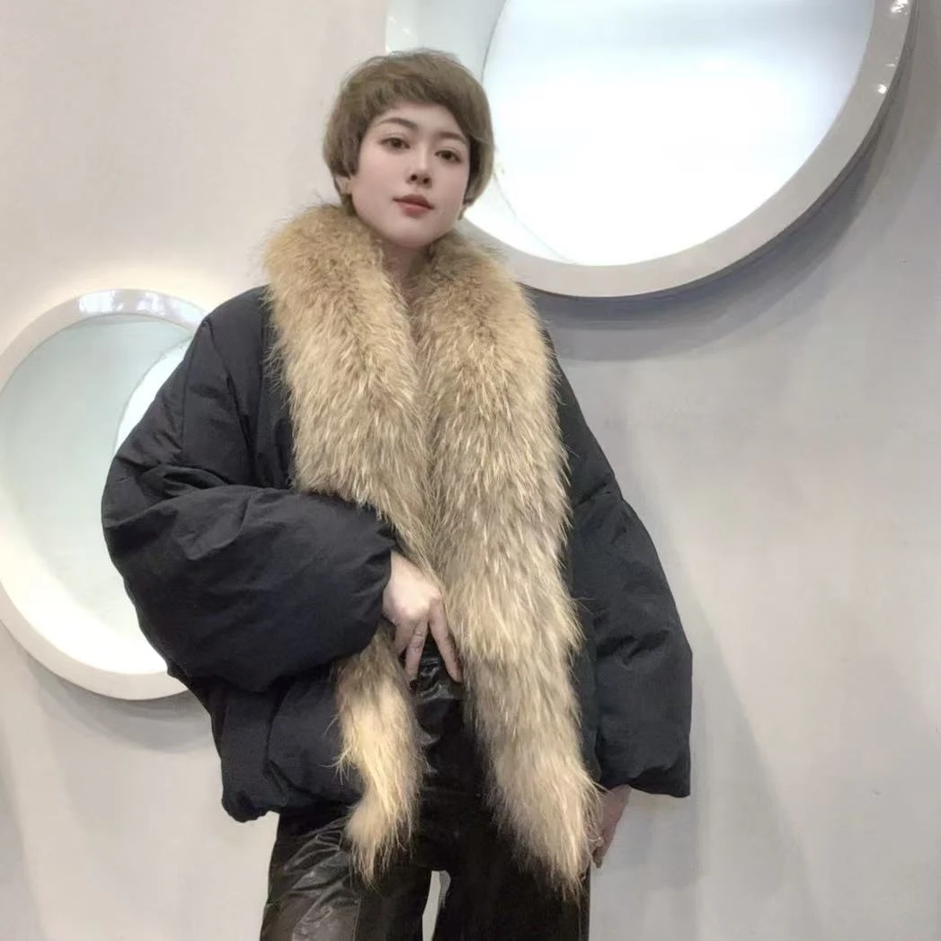 《铭嘉诗丹》雪山派克服貉子毛领鸭绒皮草外套59529 衣长70卡码拍小