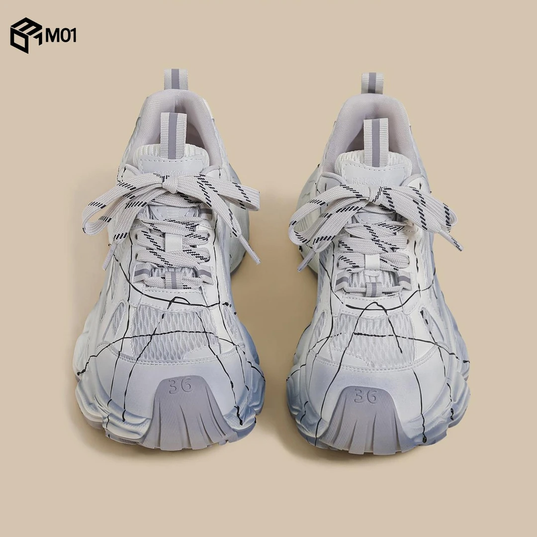 M01秋季新款厚底老爹鞋女复古蓝色做旧重工运动鞋增高小众休闲鞋