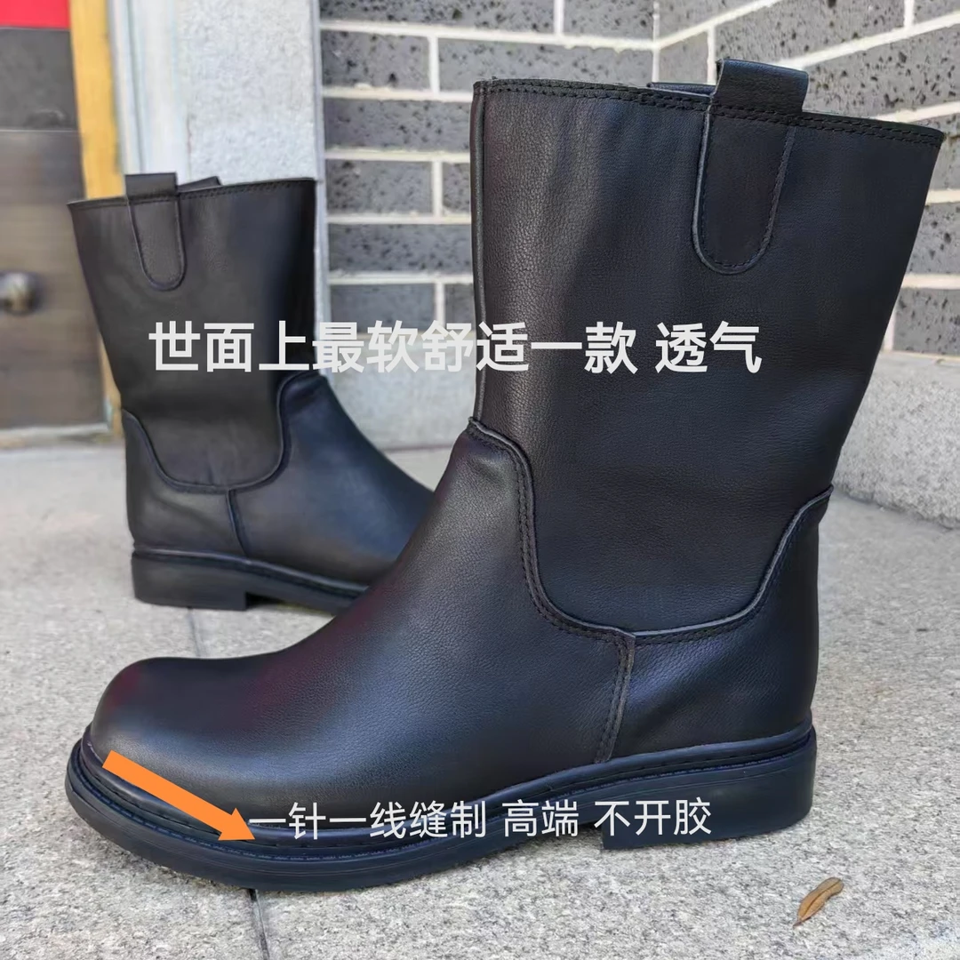 真皮复古男高帮套脚高筒长靴子骑行靴马靴草原户演出等外防水皮靴