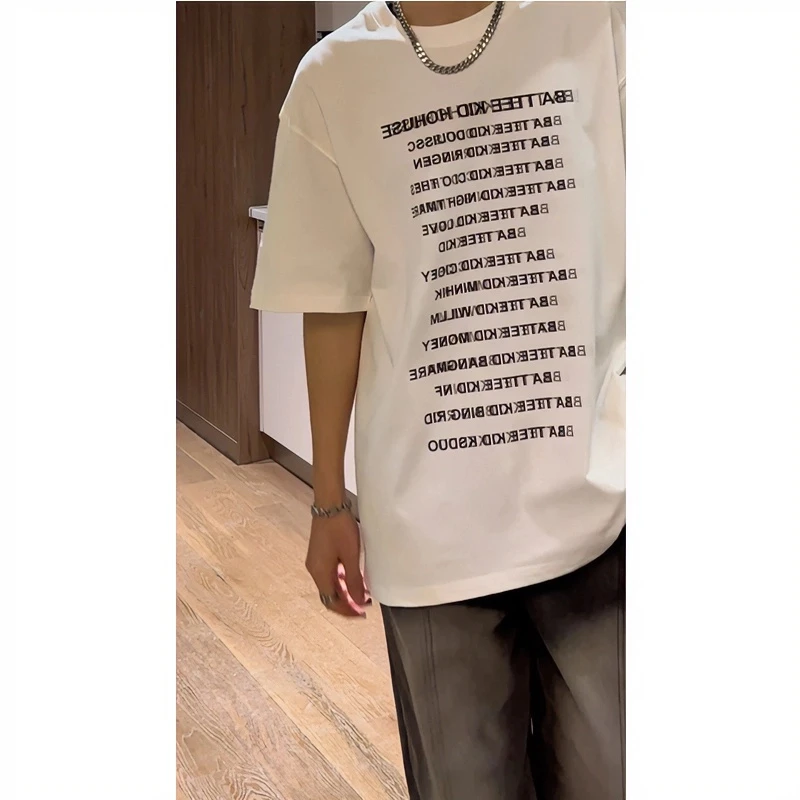 短袖男款爆款2025新款白色纯棉T恤男夏季字母印花高级感白t恤男