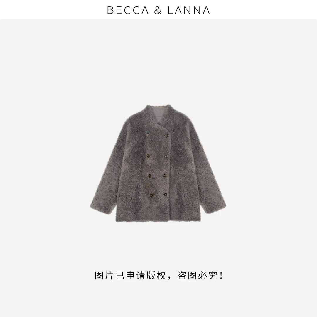 D0207 硬货哥秋冬新款女士立领防风加厚双排扣绵羊毛皮草外套女装