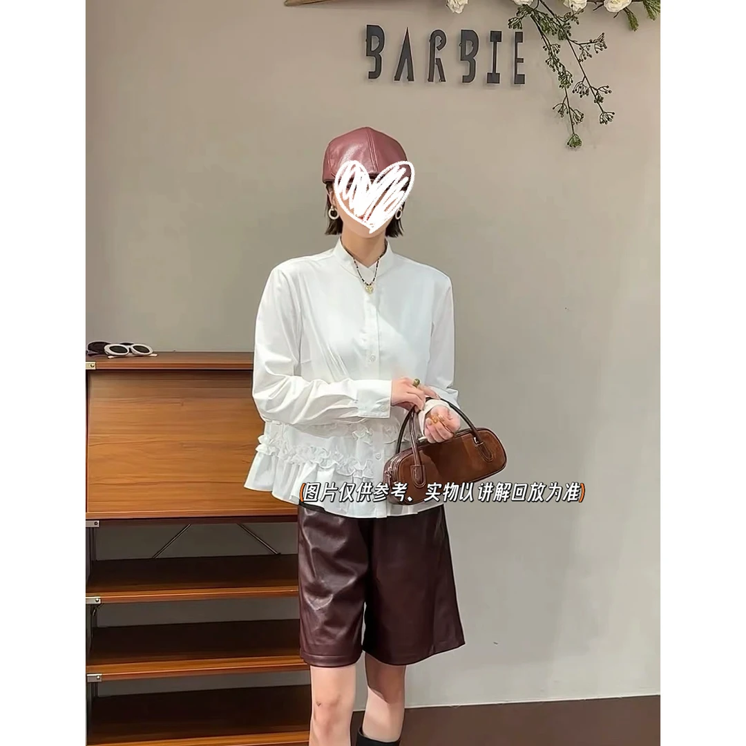 高品质大码女装秋冬气质少女感法式不规则荷叶边长袖衬衫温柔甜美