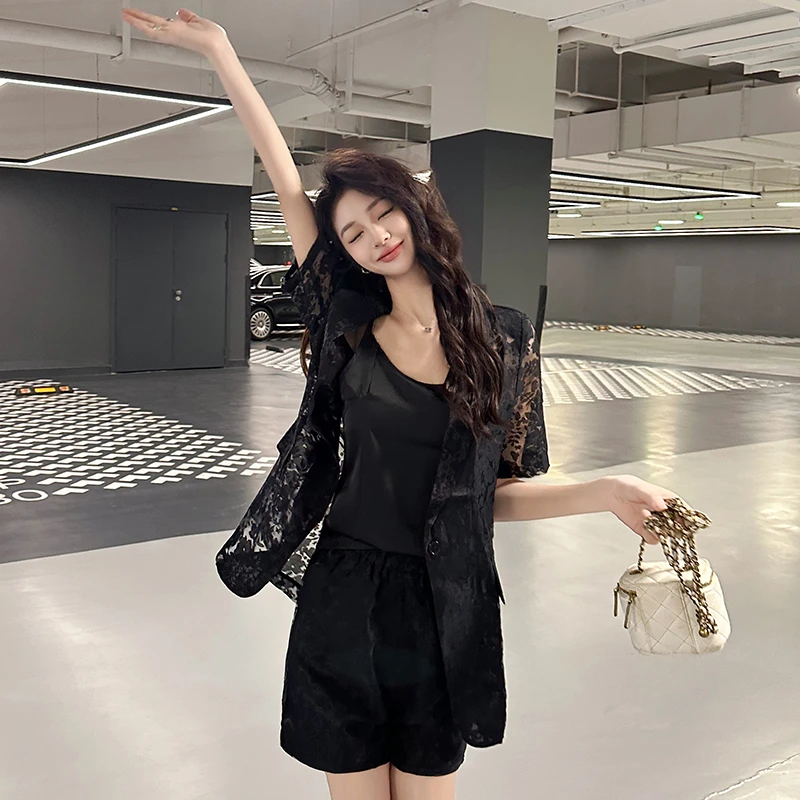 2025夏季气质高档设计感韩版时尚三件套小众高级感短裤西装套装女