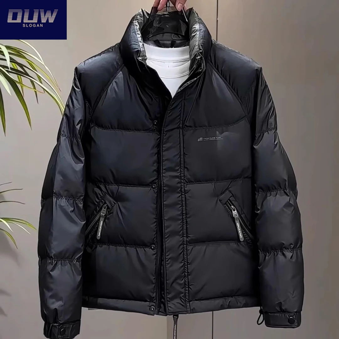 O.U.W2025冬季羽绒服男士修身立领外套百搭加厚保暖白鸭绒外套ins