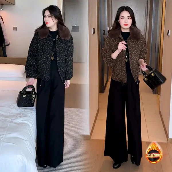 洋气拼接牛仔小个子短外套女士冬季新款休闲显瘦时尚气质加绒棉衣
