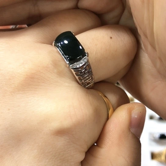 翡翠戒指银S925镶嵌缅甸天然A货翡翠