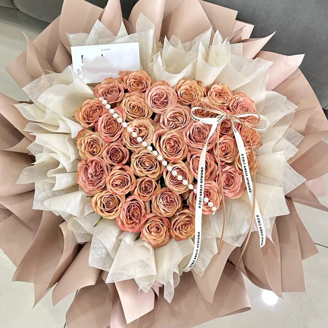 【步步安然】33朵卡布奇诺玫瑰情人节鲜花花束送爱人老婆女友闺蜜生日鲜花小时达同城配送上门