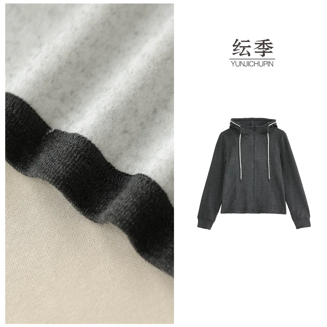 【纭季原创】衣长58-60 秋季连帽修身显瘦拉链外套女装D251443