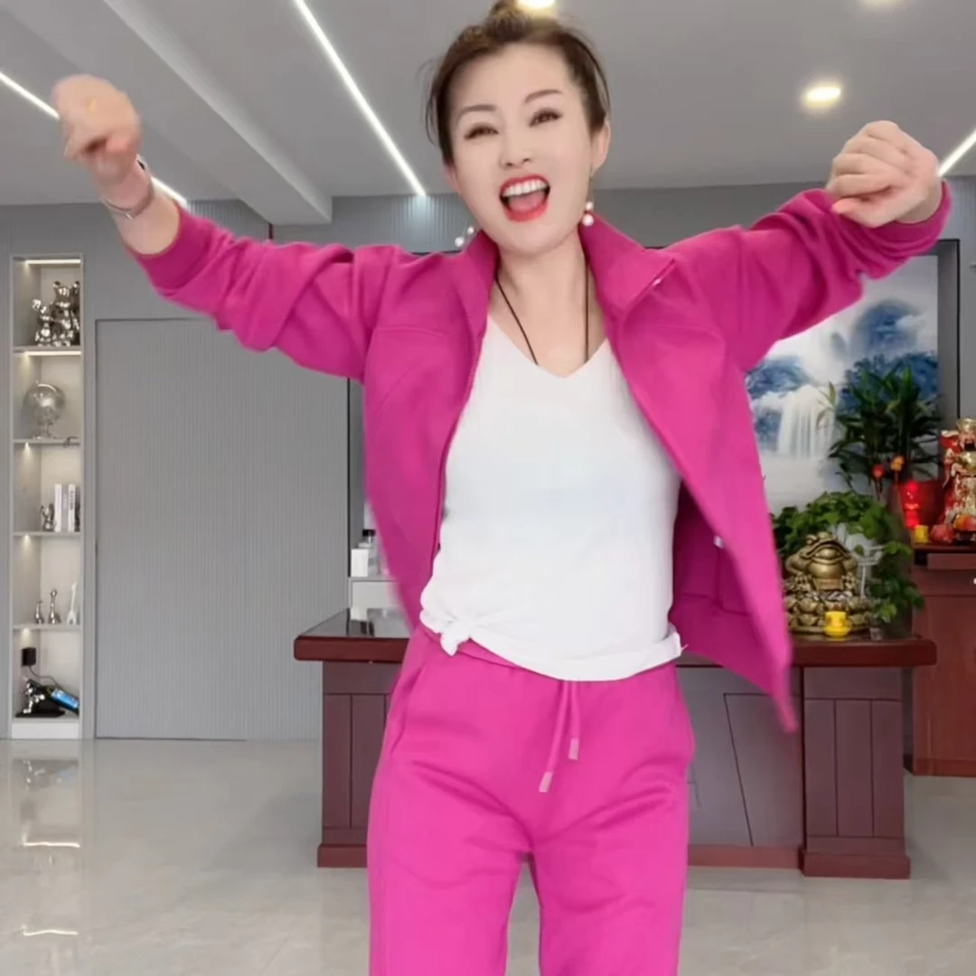 580早春新款开衫洋气休闲百搭运动套装（上衣+裤子）