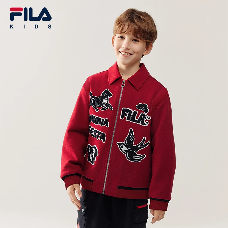 【新雪丽棉服】FILA斐乐儿童男女童冬季新年保暖毛呢外套K12B614704
