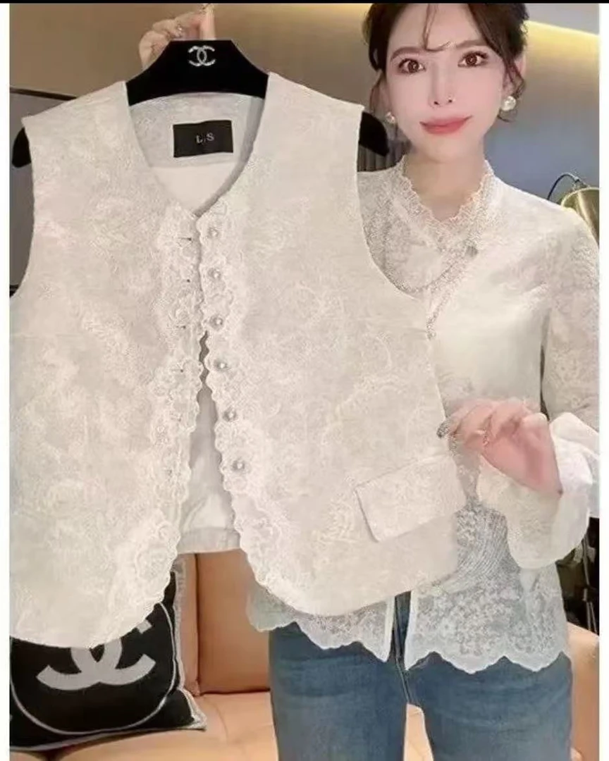 【芋圆】重工女刺绣春季马甲马夹白色马甲女无袖夏季女装套装