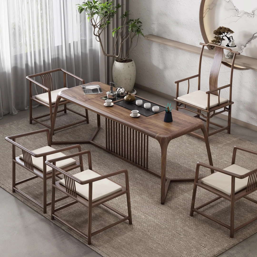 新中式茶桌椅组合茶几茶盘一体家用禅意功夫实木泡茶台办公室简约