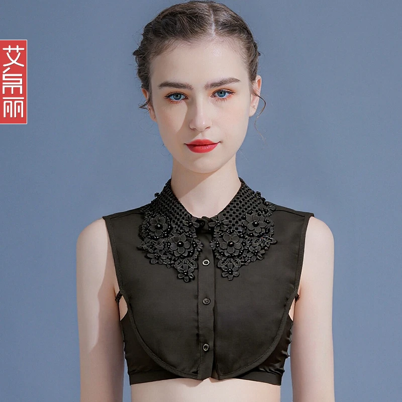 白色假领子雪纺钉珠假领装饰多功能百搭打底假衣领配衣服领子黑色