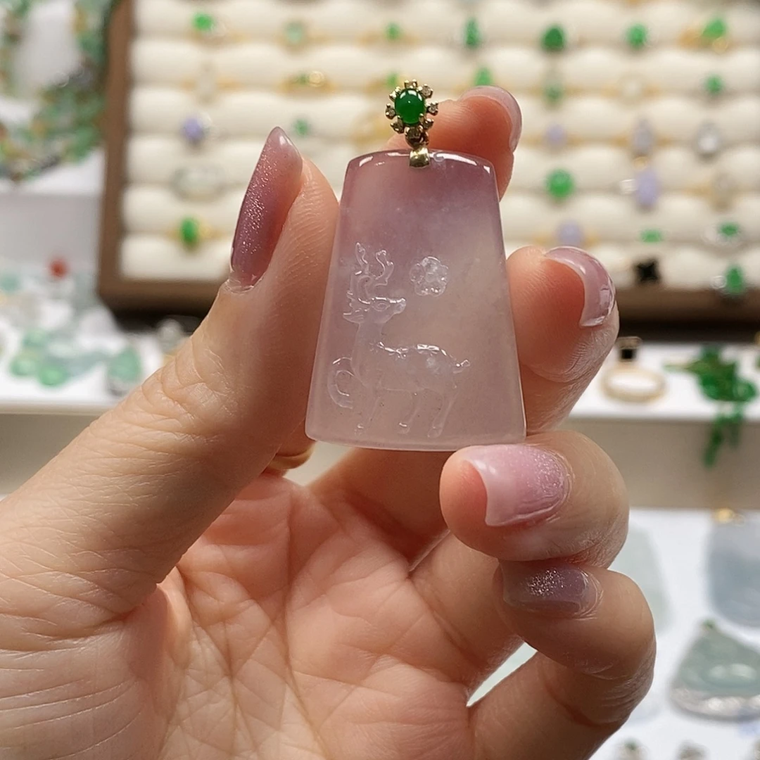 翡翠18K金镶嵌吊坠(不含链)