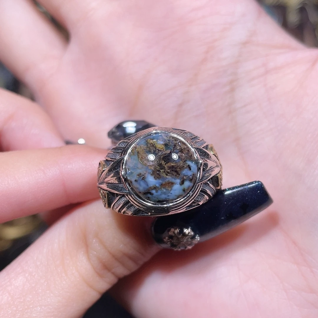 骑***）琥珀银S925镶嵌戒指