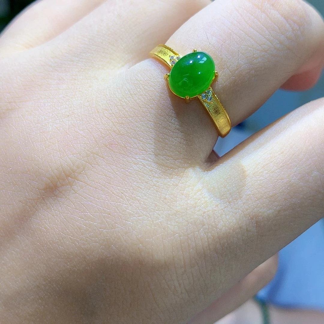 和田玉（碧玉）戒指银S925镀金镶嵌
