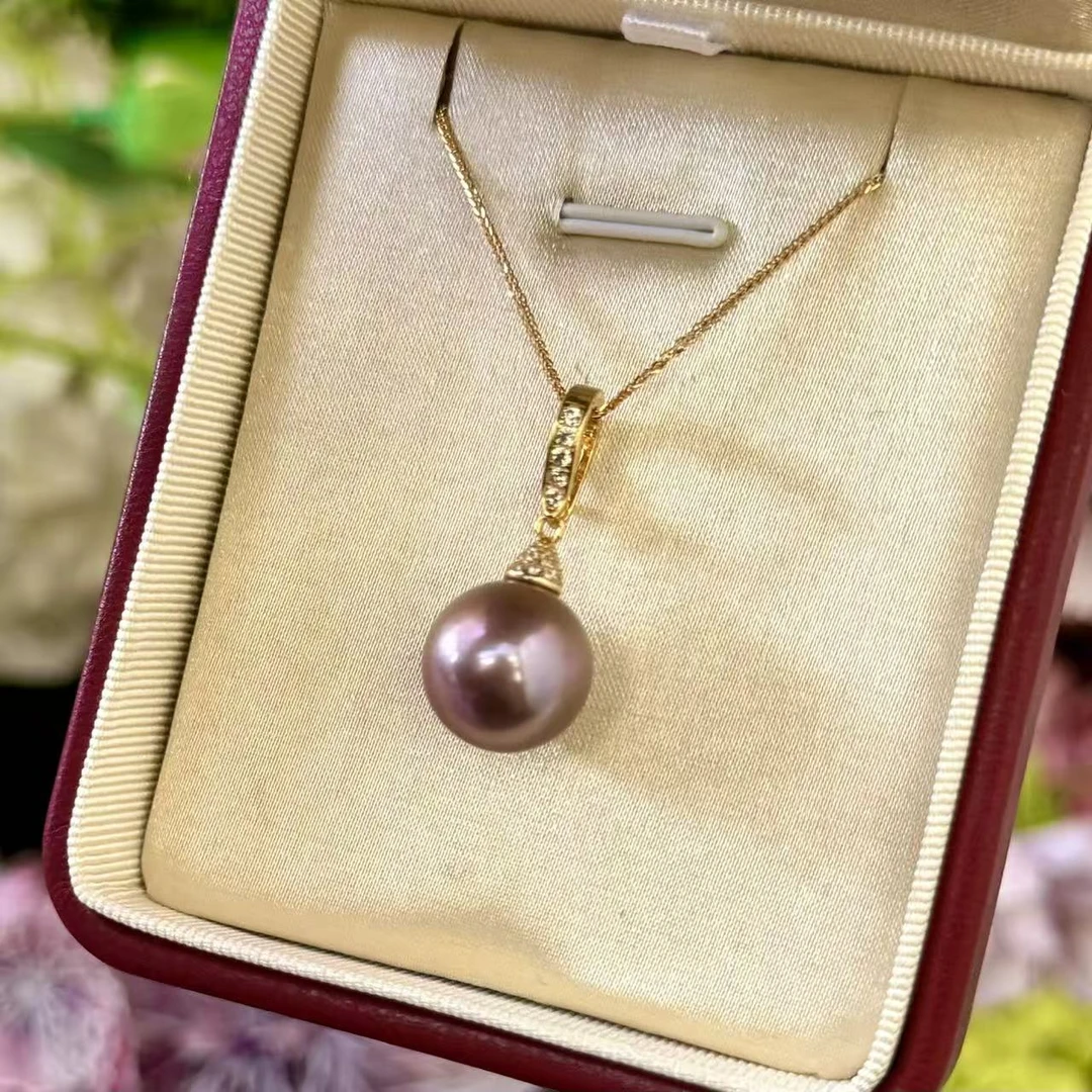 【吟吟甄选】天然淡水珍珠13-14mm炫紫色大龙珠万能扣吊坠