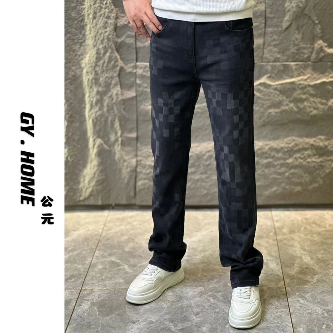 66393【公元·名品】轻奢欧货男士秋季 高品质棋盘格休闲直筒牛仔裤