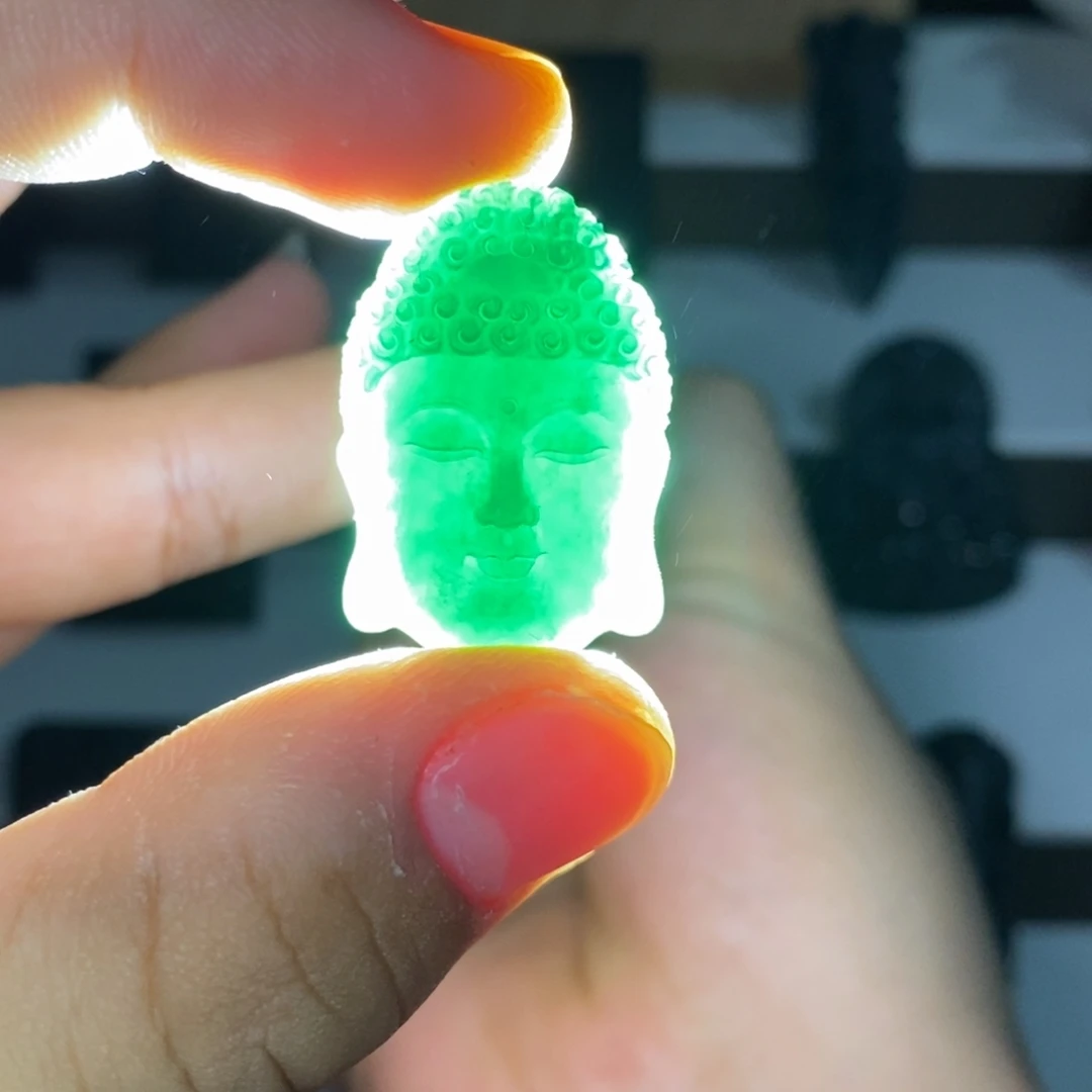 定制翡翠未镶嵌天然A货墨翠佛首
