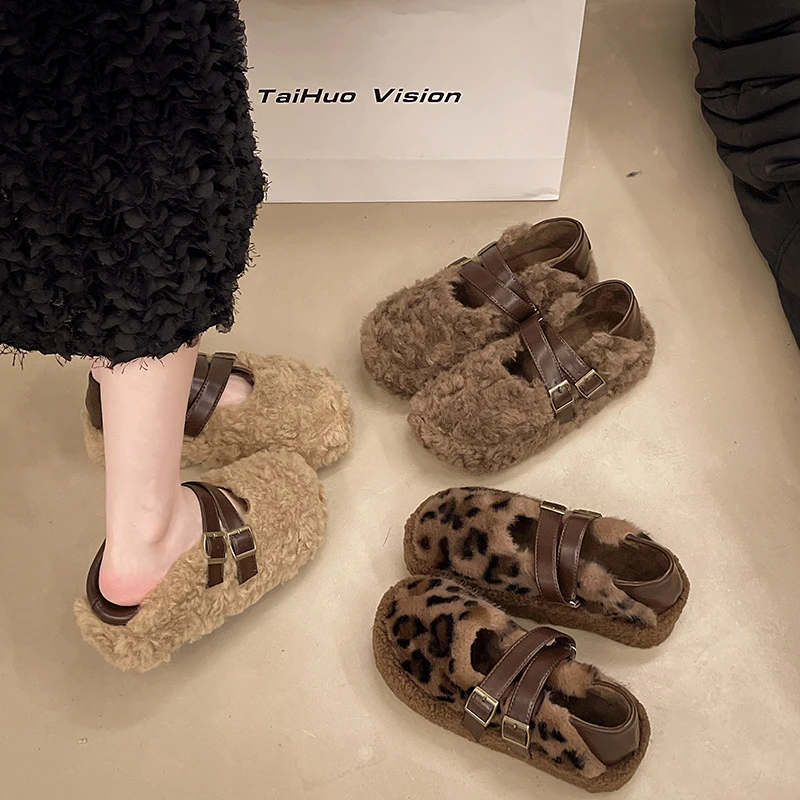 玛丽珍毛毛鞋女秋冬外穿2024新款平底软底羊羔绒豆豆鞋加绒瓢鞋子