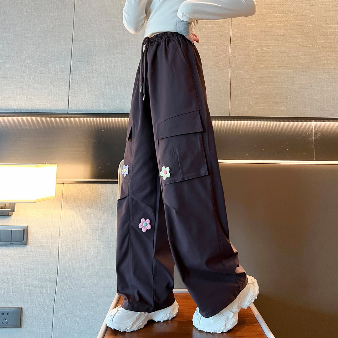 儿童秋装2025年新款大女童装弯刀裤子休闲工装裤春秋款阔腿直筒裤