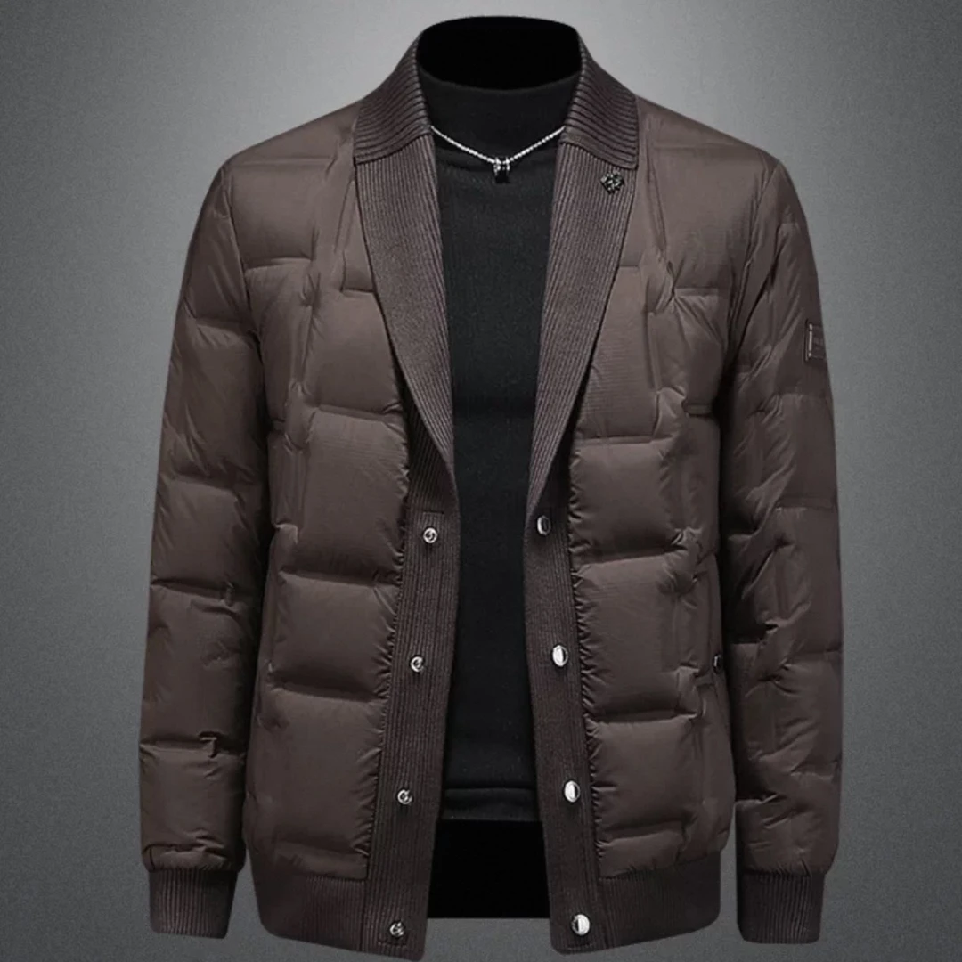 男士冬季轻奢时尚白鸭绒外套休闲羽绒服夹克青果领90绒修身外套