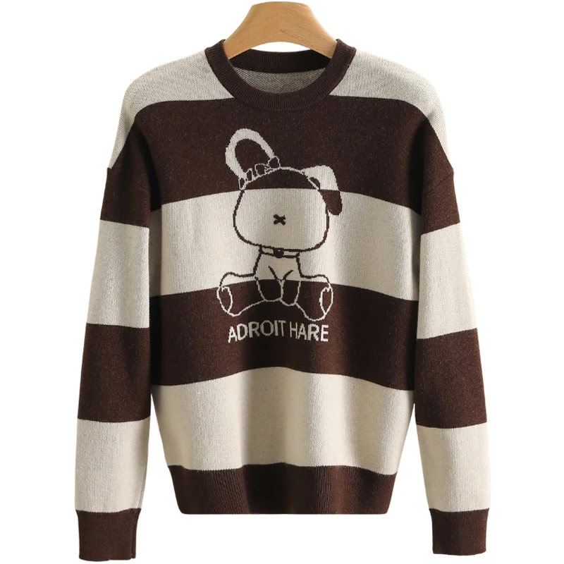 【伍莎-自营】拼色圆领宽松粗针毛衣#YXY48M020