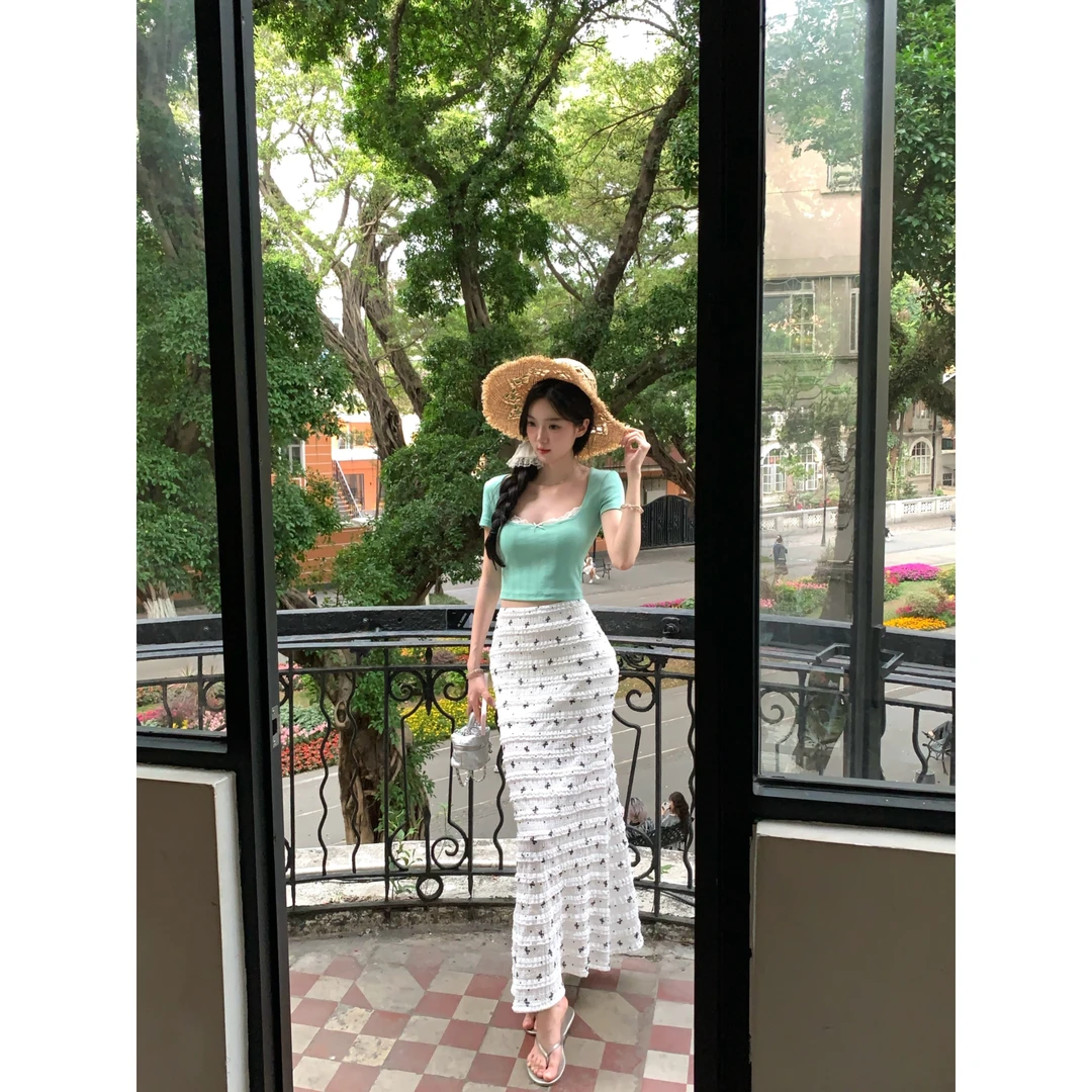 白水女【清清款】半身裙宽松高腰垂感长款显瘦A字裙裙子B50349160