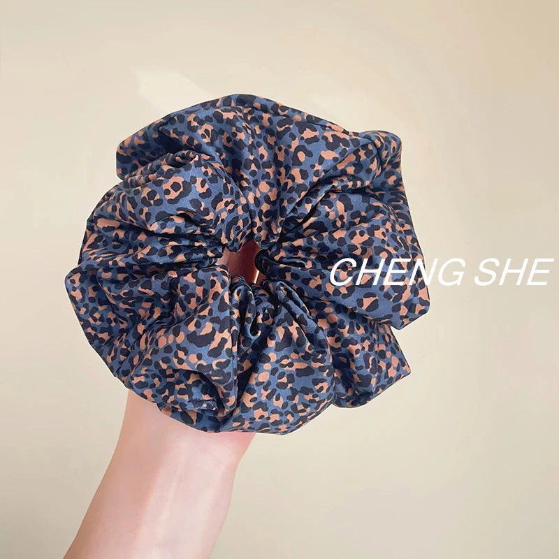 复古豹纹大肠发圈女超大头绳慵懒低马尾头花盘发绳橡皮筋头饰发饰