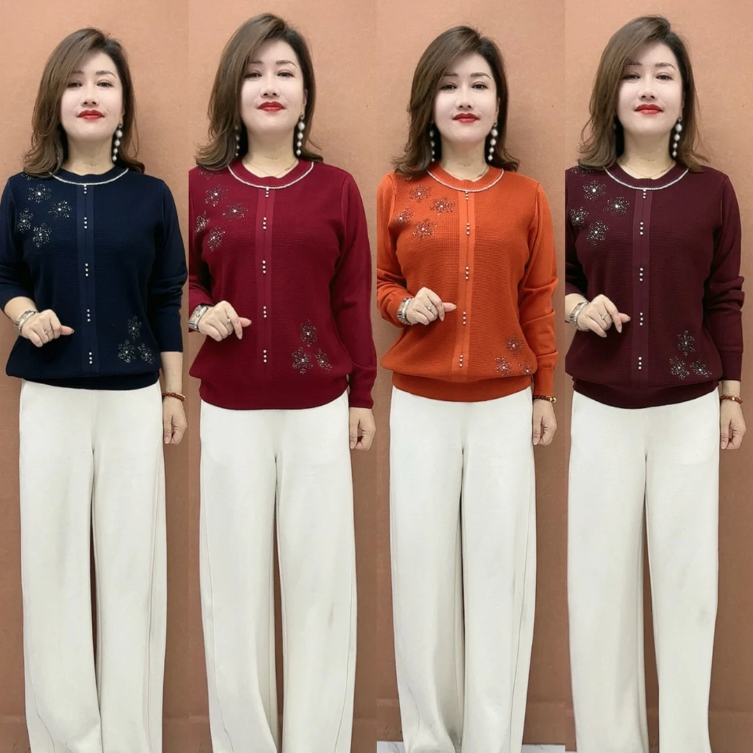 ZXH时尚新款雪花钻装饰宽松百搭气质针织衫