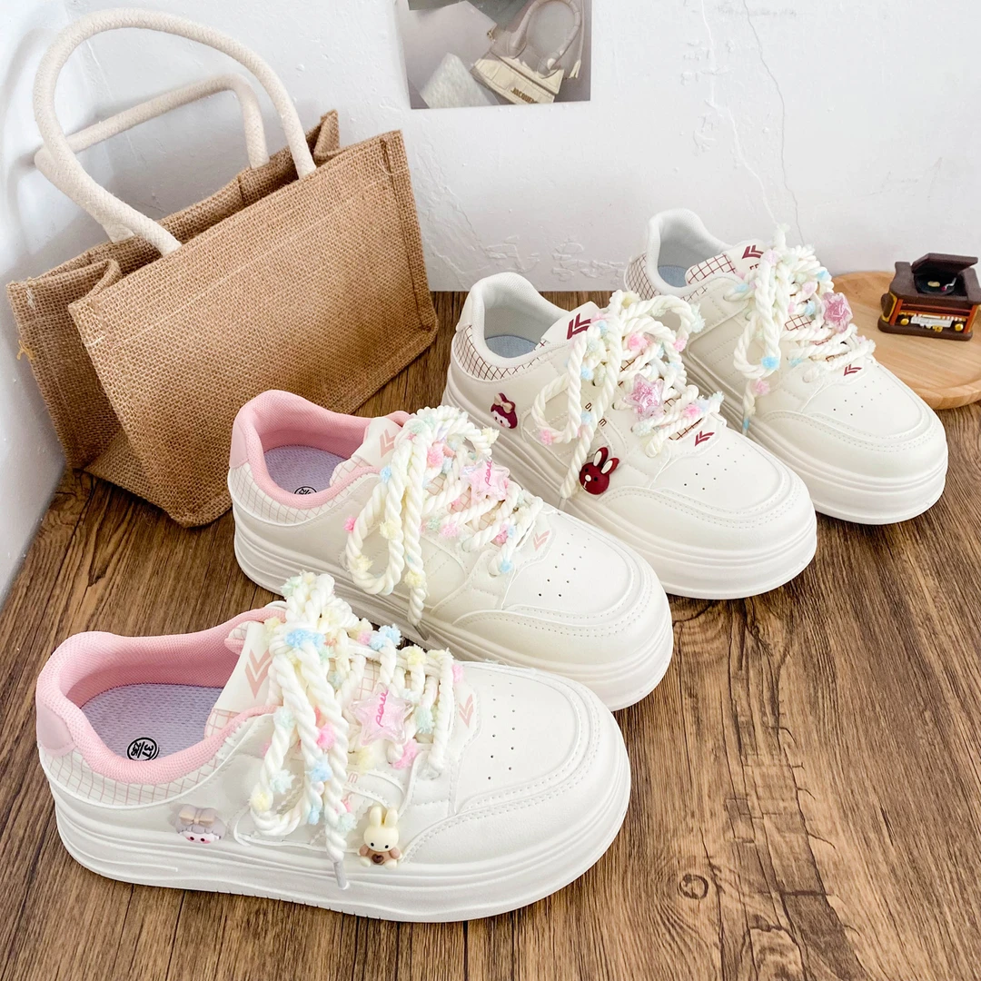 【觅觅】2025春季新款面包板鞋女卡通兔子小众学生休闲百搭小白鞋