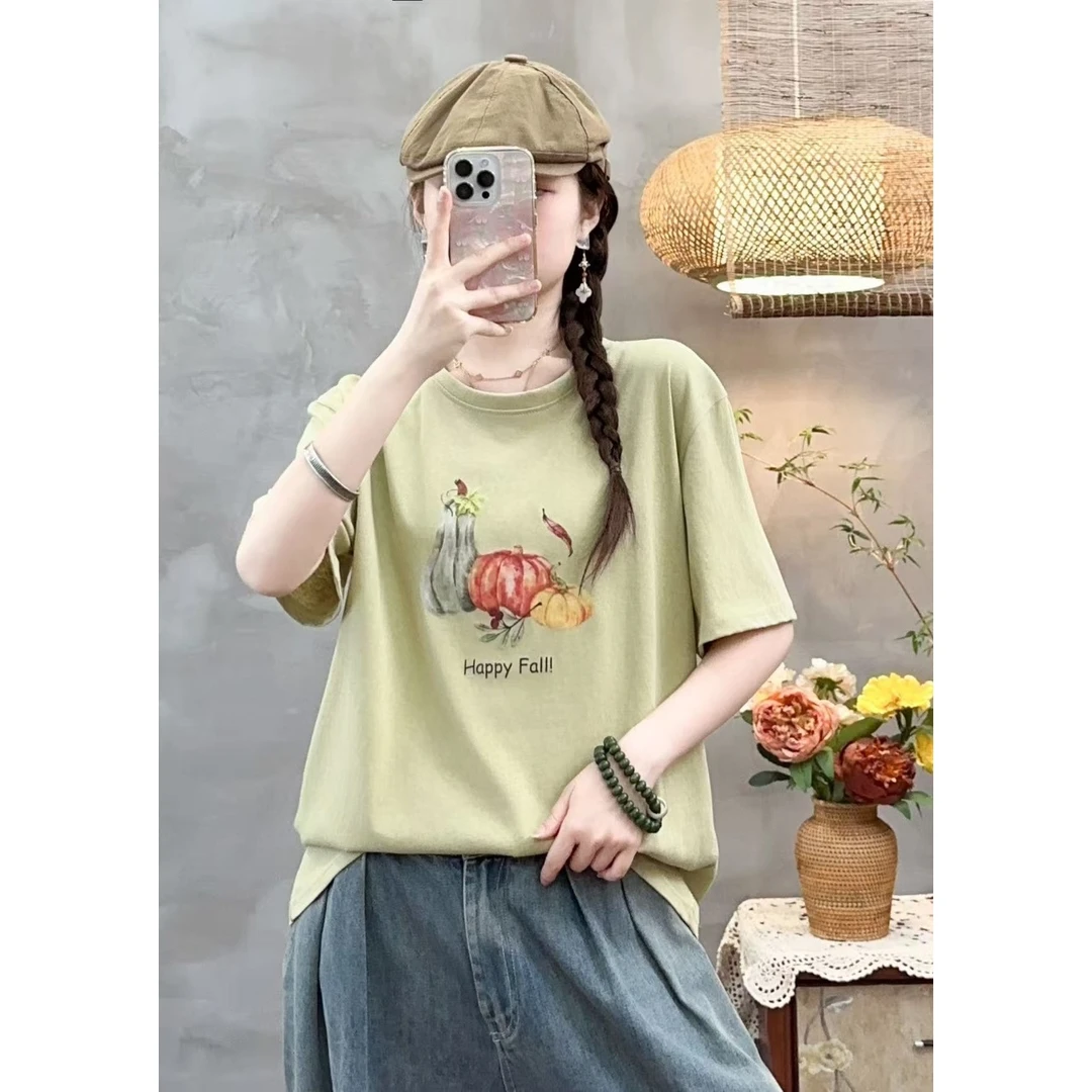 【夏季新款】女士圆领三个南瓜印花短袖C030