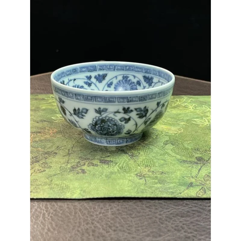 景德镇釉下彩明青花手工手绘陶瓷茶杯扁菊纹150ml