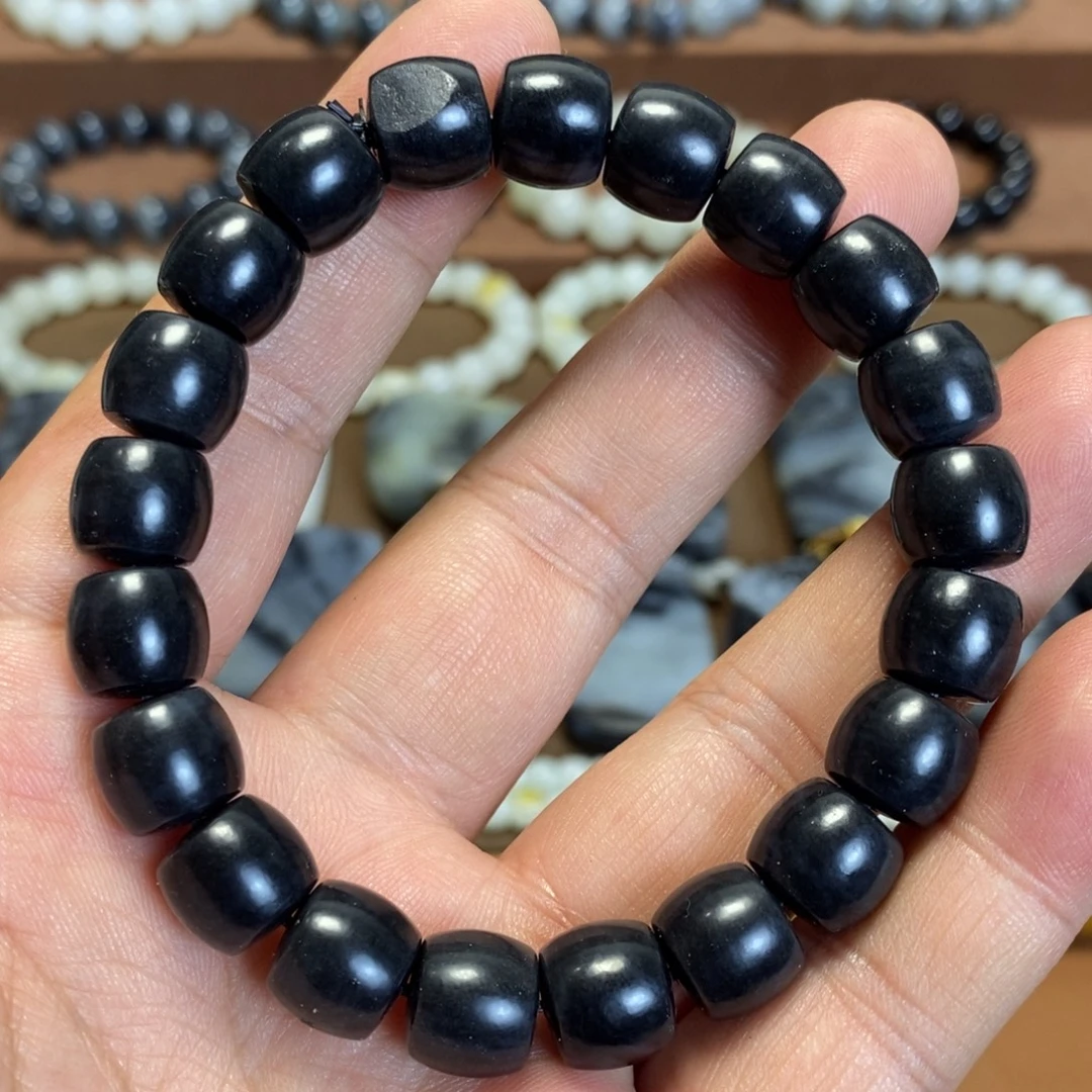 和田玉未镶嵌手串新疆和田玉青花聚墨墨玉9×10直切手串