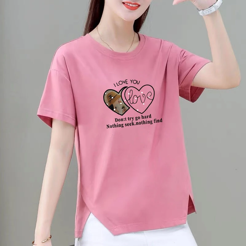 100%纯棉短袖t恤女夏季新款韩版宽松显瘦遮肚减龄时尚百搭上衣女