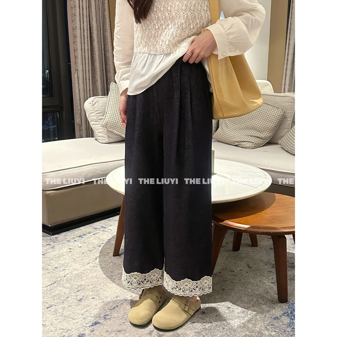 【LIUYI】一路繁花~夏季蕾丝拼接直筒九分休闲裤53157