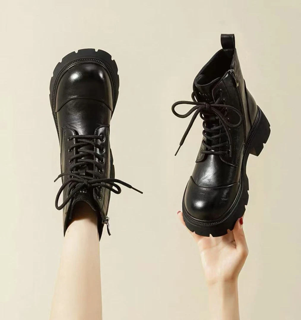 WG81555英伦风马丁靴女款新款秋冬小个子加绒靴子厚底短靴薄绒