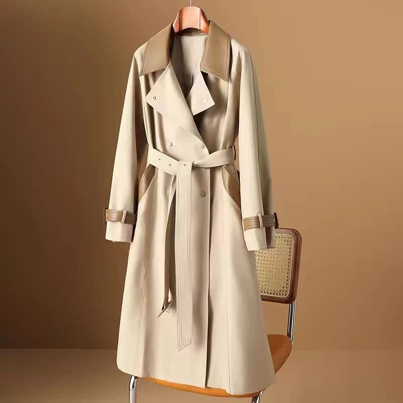 时尚显瘦气质英伦风系带百搭女士中长款外套