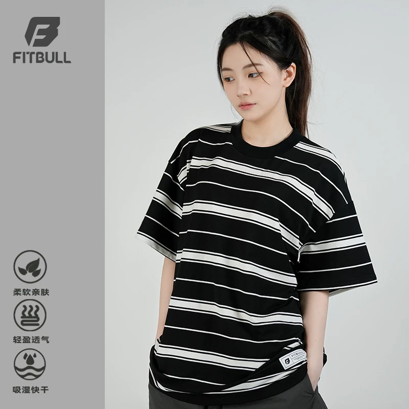【复古条纹】FITBULL轻盈柔软休闲运动通勤导汗短袖速干圆领短袖