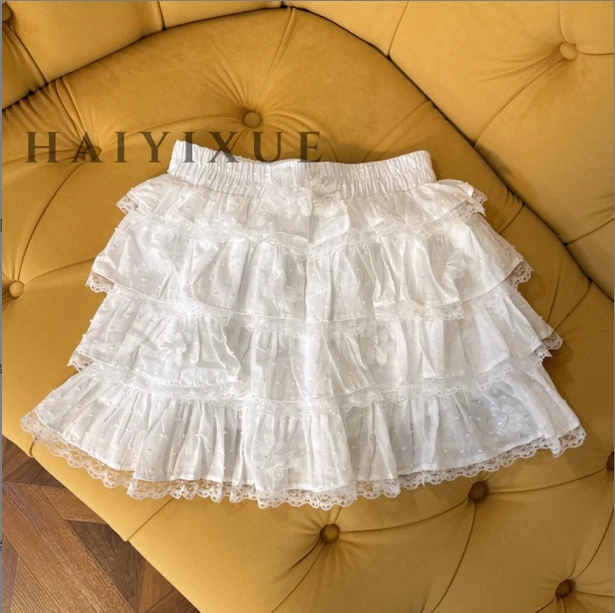 时尚百搭蕾丝拼接蛋糕裙松紧腰休闲半身短裙