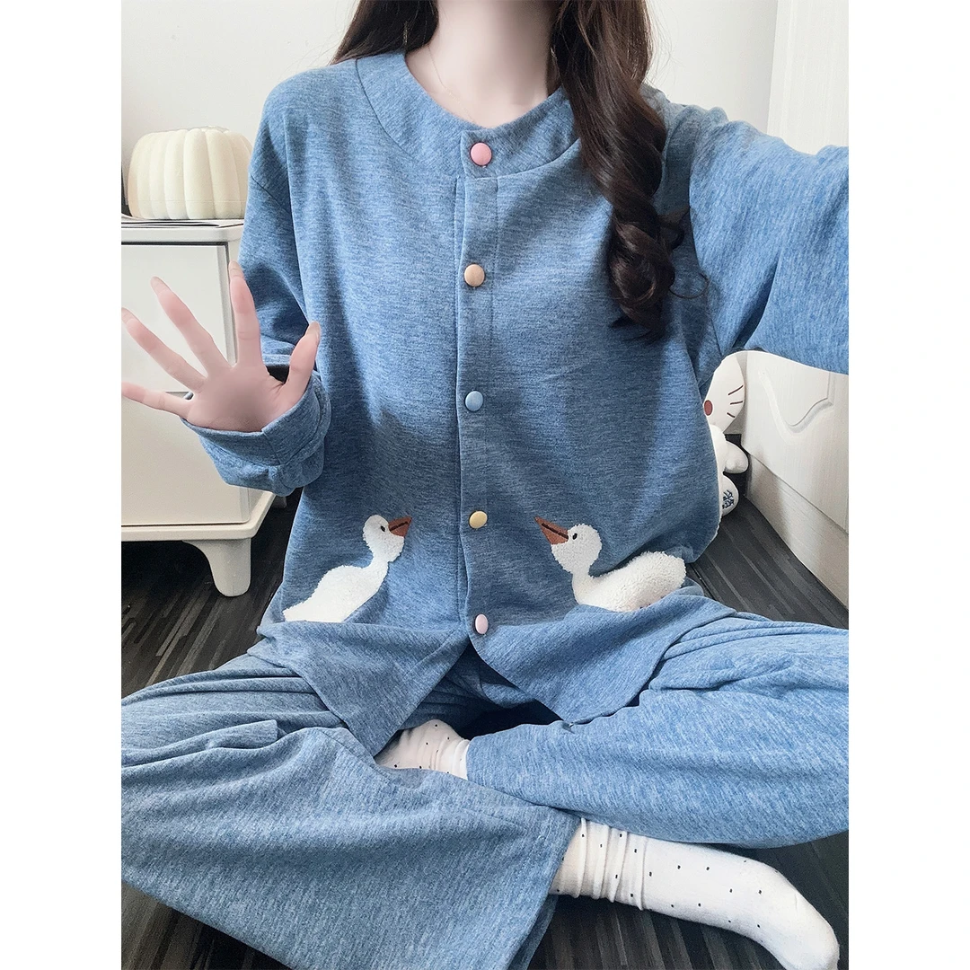 【保暖薄绒】睡衣女款长袖开衫套装2025新款外穿卡通少女家居服套装