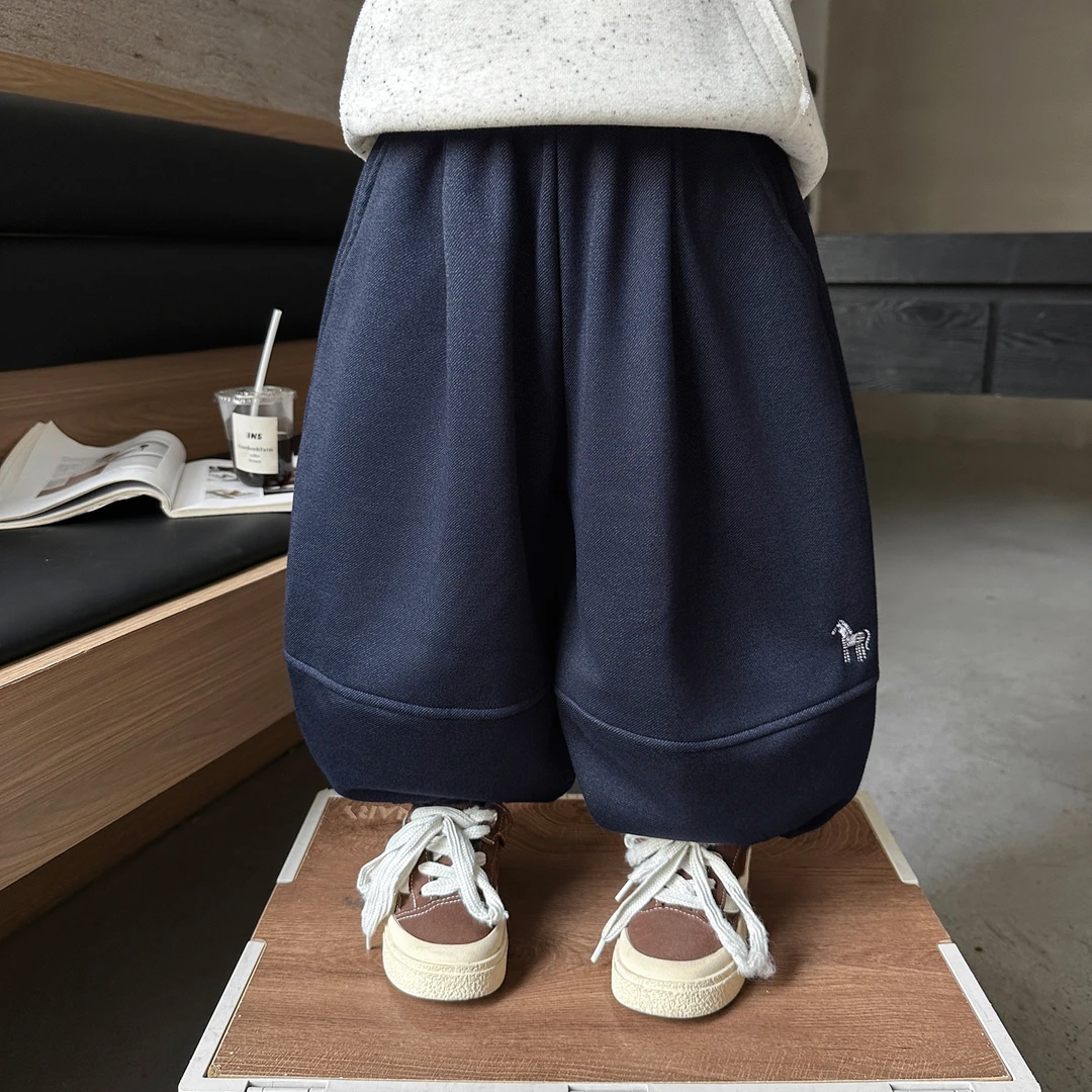 男童加绒休闲裤儿童韩版洋气加厚阔腿裤男孩宝宝秋冬装2025新款潮