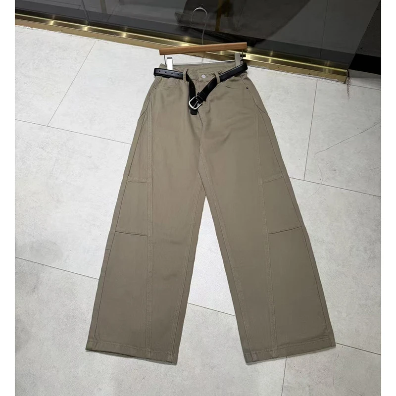 6096秋冬季浅卡色加绒高腰显瘦复古弯刀牛仔裤女百搭