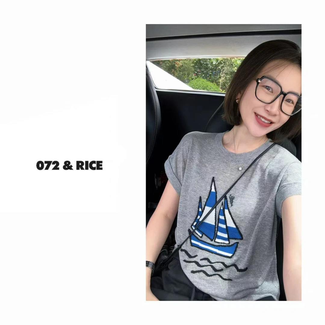 072 & RICE【帆船】亚麻+莱赛尔 夏季休闲圆领短袖针织衫 32SJ123