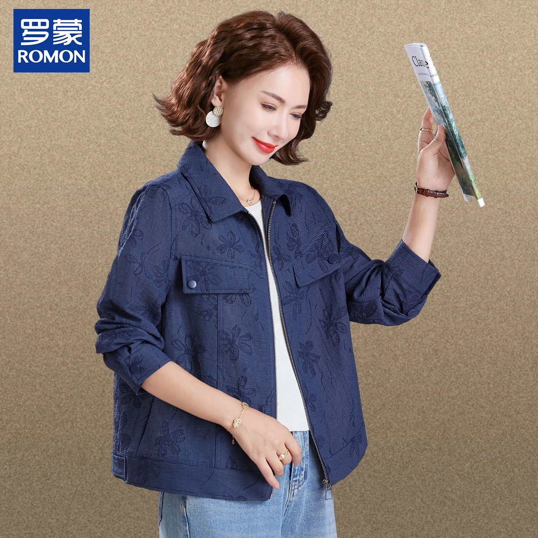 罗蒙时尚妈妈秋装外套新款翻领百搭上衣洋气中老年女秋季风衣短款