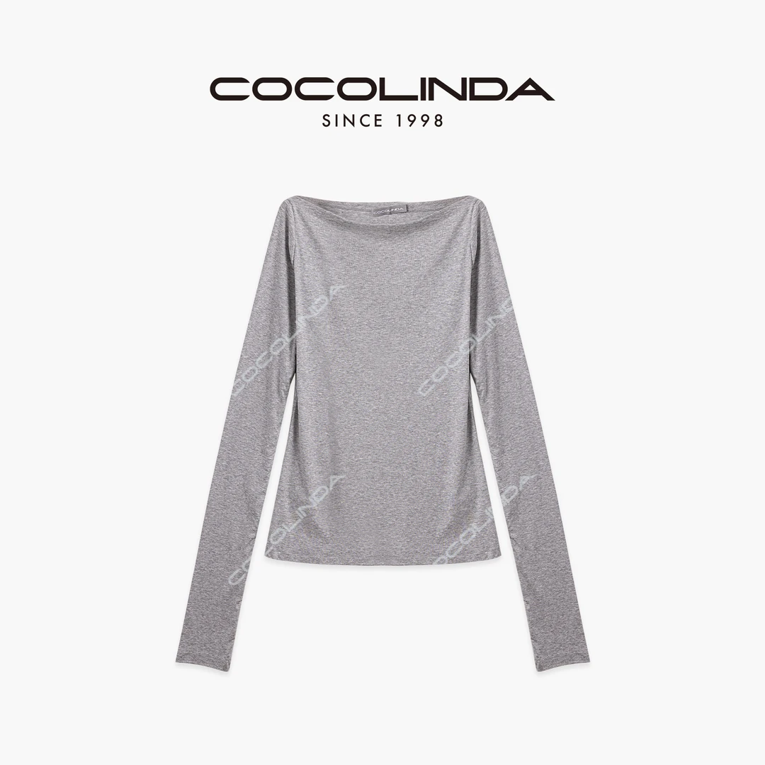 COCOLINDA | 灰色一字肩‘M款’堆堆袖欧美风加长版打底T3470