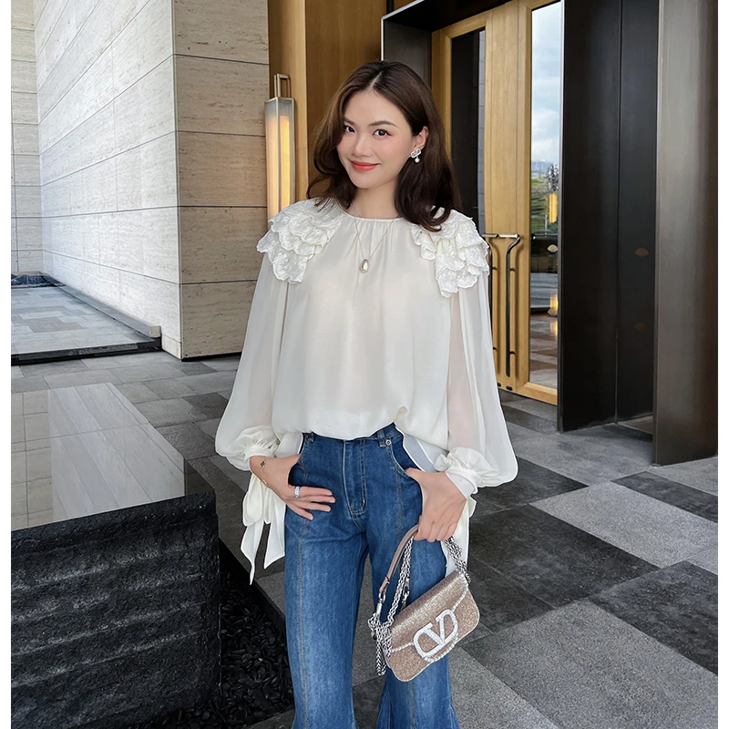【琳媚】“衬衫”春夏新款法式浪漫优雅带长袖衬衫女