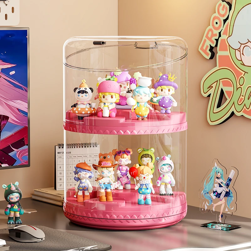 旋转盲盒收纳展示架亚克力透明防尘摆件手办展示柜泡泡玛特展示盒